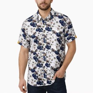 Claudio Lugli Men’s Orchid Print Button Down Shirt XL